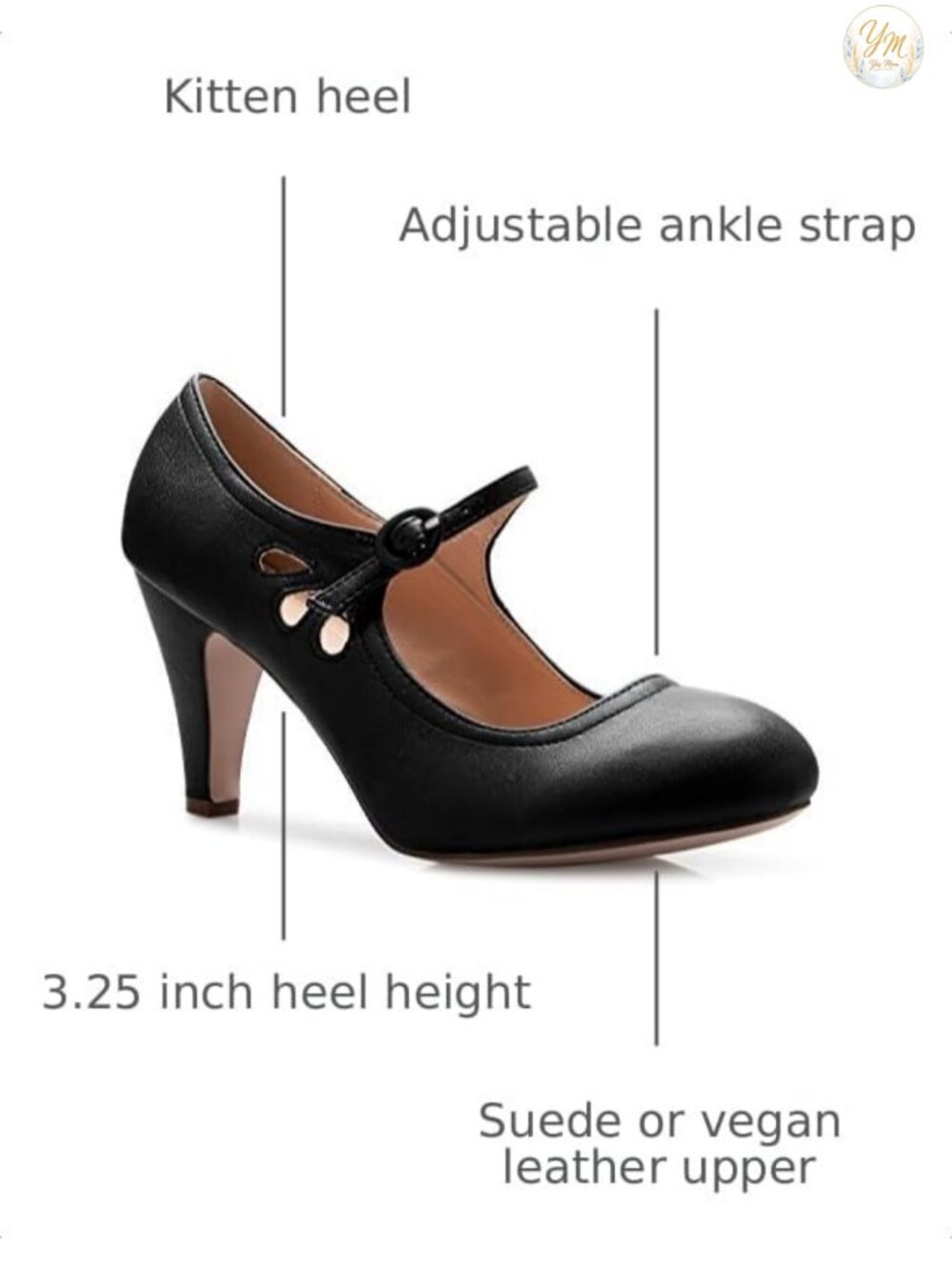 Vintage Kitten Heel Mary Jane Pumps - Faux Leather Round Toe - Picture 2 of 3